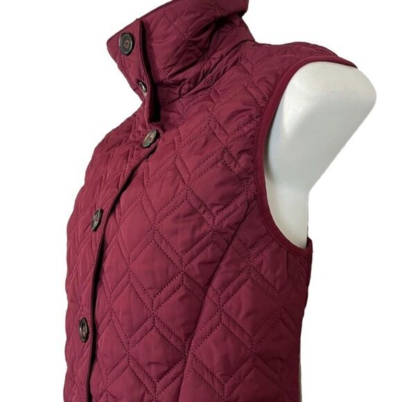 Lands End Women's Quilted Cranberry Red Puffer Vest Jacket Button Down sz XS 2-4 - Picture 8 of 16